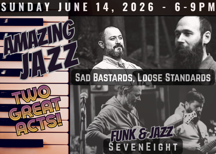 Sad Bastards, Loose Standards and SevenEight Ensembles perform live jazz June 14, 2026 at Big Bear Lodge, Andres Institute of Art, 6-9pm