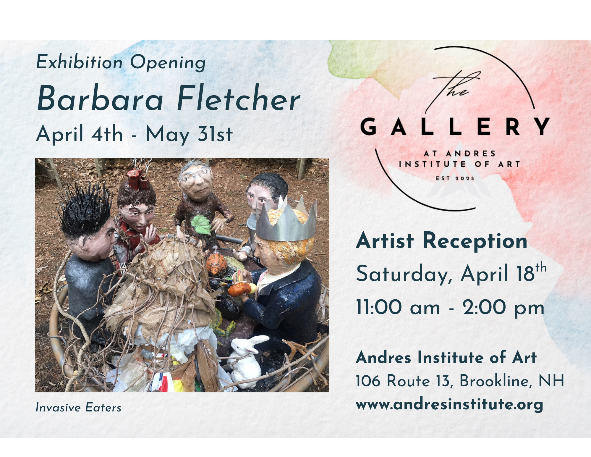 Art gallery show for sculptor and multimedia artist Barbara Fletcher at The Gallery at Andres Institute of Art
