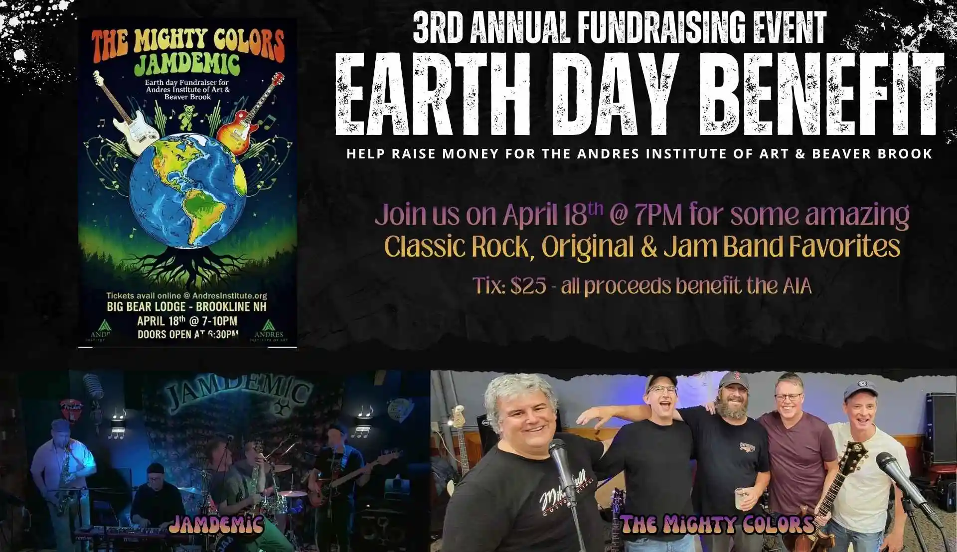 Jamdemic and the Mighty Colors perform April 18th for the 3rd annual Earth Day Benefit at Big Bear Lodge Andres Institute of Art