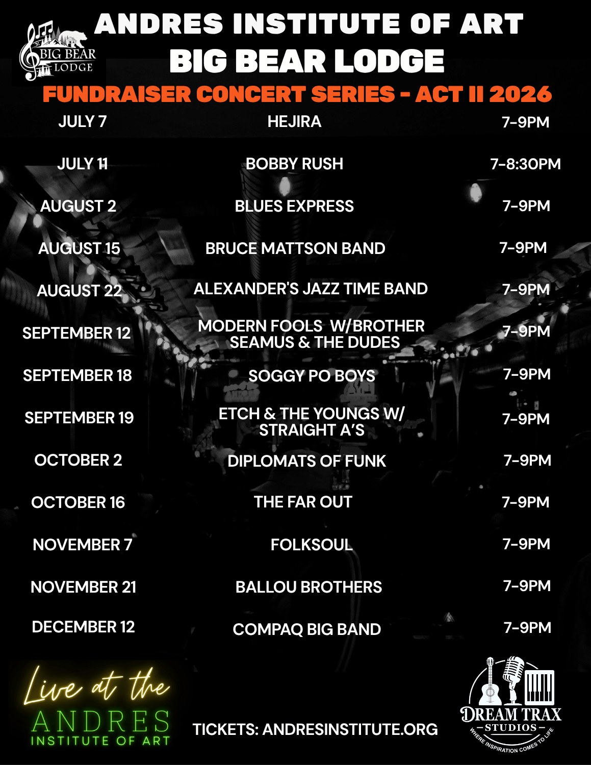 Act 2 2026 Concert Schedule at Big Bear Lodge